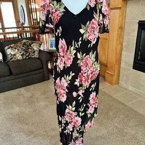 Elegant Black Floral Midi Dress
